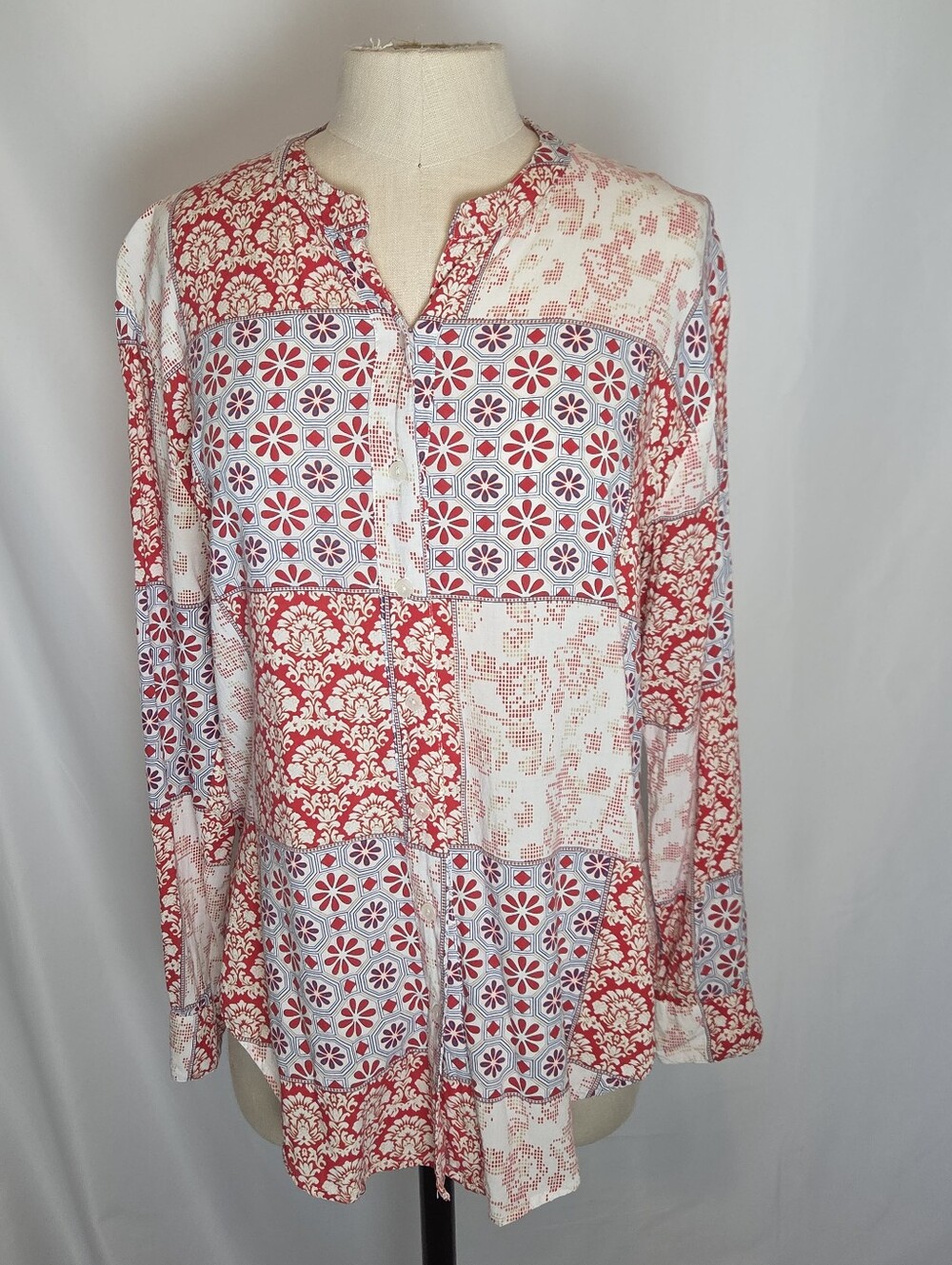 Z Supply Patchwork Red White And Blue Long Sleeve Button Down